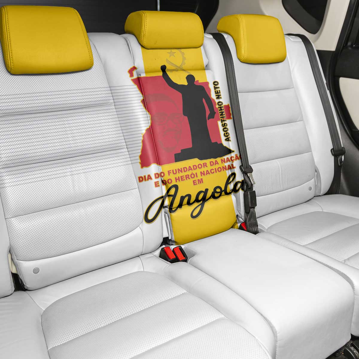 Angola National Heroes Day Back Car Seat Cover Agostinho Neto With Map - Wonder Print Shop