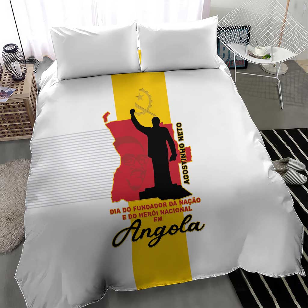 Angola National Heroes Day Bedding Set Agostinho Neto With Map - Wonder Print Shop