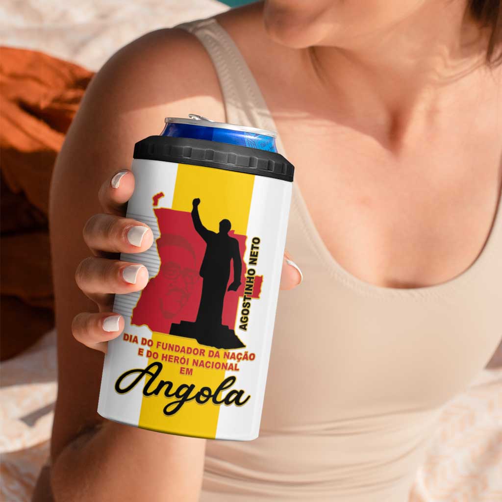 Personalized Angola National Heroes Day 4 in 1 Can Cooler Tumbler Agostinho Neto With Map - Wonder Print Shop