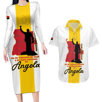 Personalized Angola National Heroes Day Couples Matching Long Sleeve Bodycon Dress and Hawaiian Shirt Agostinho Neto With Map - Wonder Print Shop
