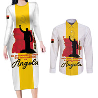 Personalized Angola National Heroes Day Couples Matching Long Sleeve Bodycon Dress and Long Sleeve Button Shirt Agostinho Neto With Map - Wonder Print Shop