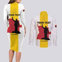 Personalized Angola National Heroes Day Couples Matching Long Sleeve Bodycon Dress and Long Sleeve Button Shirt Agostinho Neto With Map - Wonder Print Shop
