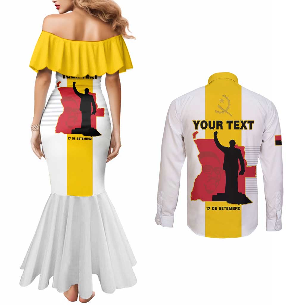 Personalized Angola National Heroes Day Couples Matching Mermaid Dress and Long Sleeve Button Shirt Agostinho Neto With Map - Wonder Print Shop