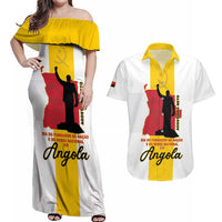 Personalized Angola National Heroes Day Couples Matching Off Shoulder Maxi Dress and Hawaiian Shirt Agostinho Neto With Map - Wonder Print Shop