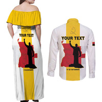 Personalized Angola National Heroes Day Couples Matching Off Shoulder Maxi Dress and Long Sleeve Button Shirt Agostinho Neto With Map - Wonder Print Shop