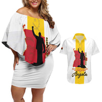 Personalized Angola National Heroes Day Couples Matching Off Shoulder Short Dress and Hawaiian Shirt Agostinho Neto With Map - Wonder Print Shop