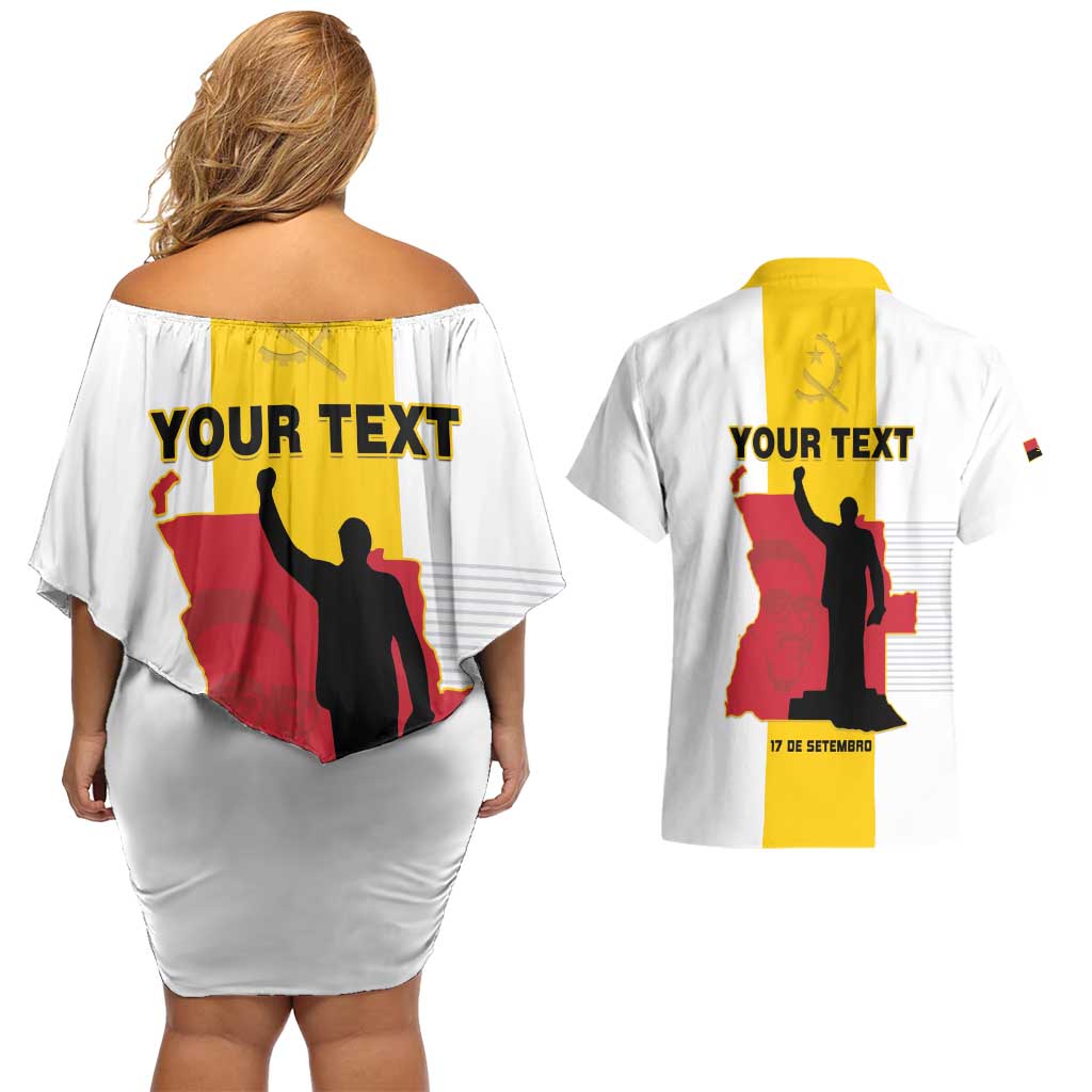 Personalized Angola National Heroes Day Couples Matching Off Shoulder Short Dress and Hawaiian Shirt Agostinho Neto With Map - Wonder Print Shop