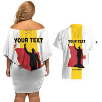 Personalized Angola National Heroes Day Couples Matching Off Shoulder Short Dress and Hawaiian Shirt Agostinho Neto With Map - Wonder Print Shop