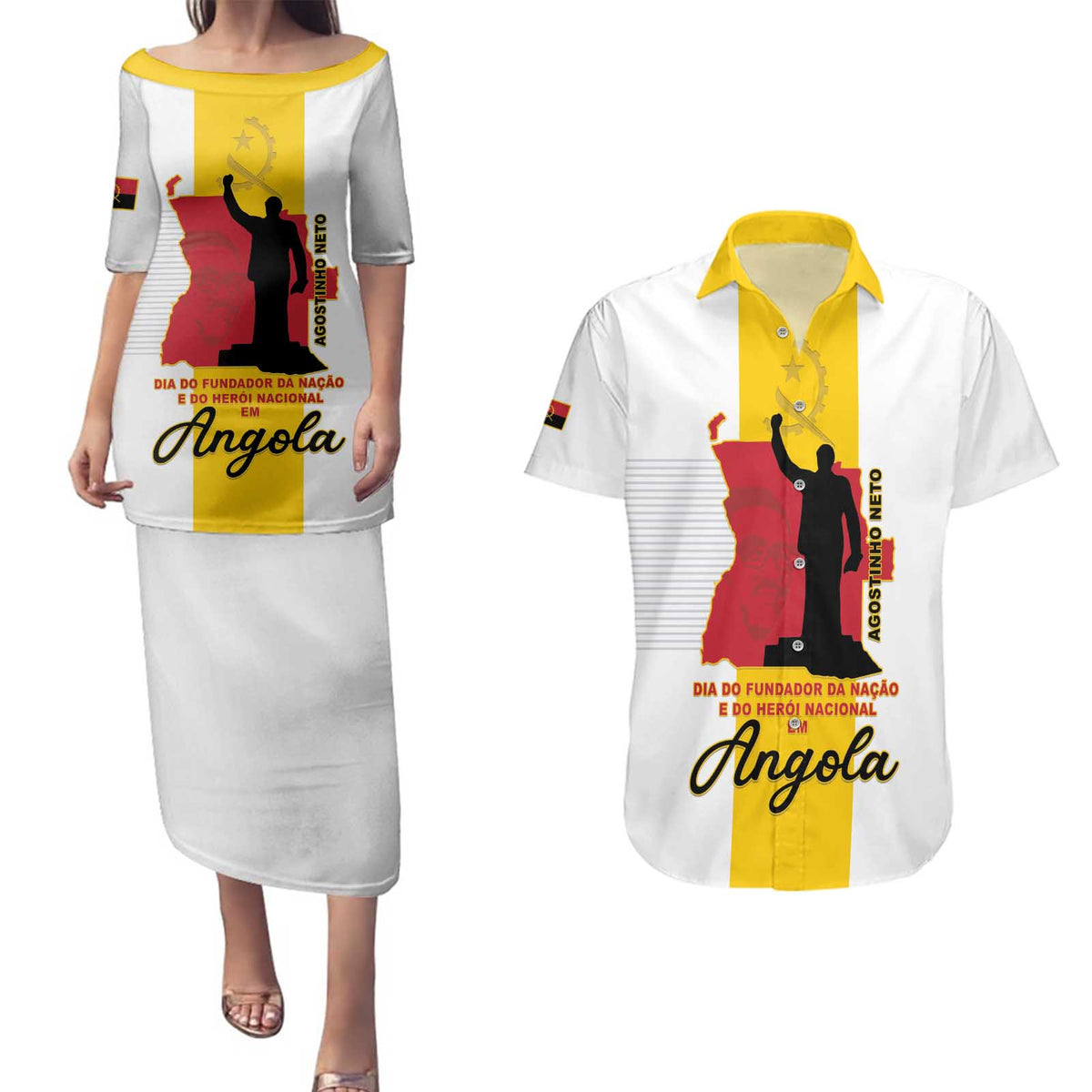 Personalized Angola National Heroes Day Couples Matching Puletasi and Hawaiian Shirt Agostinho Neto With Map - Wonder Print Shop