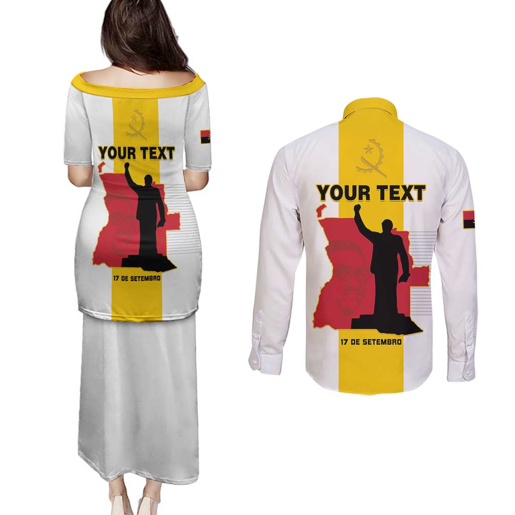 Personalized Angola National Heroes Day Couples Matching Puletasi and Long Sleeve Button Shirt Agostinho Neto With Map - Wonder Print Shop