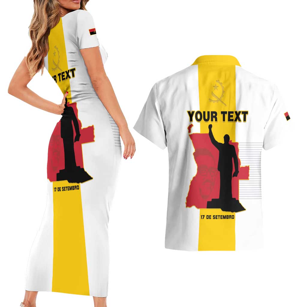 Personalized Angola National Heroes Day Couples Matching Short Sleeve Bodycon Dress and Hawaiian Shirt Agostinho Neto With Map - Wonder Print Shop