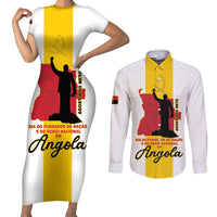 Personalized Angola National Heroes Day Couples Matching Short Sleeve Bodycon Dress and Long Sleeve Button Shirt Agostinho Neto With Map - Wonder Print Shop