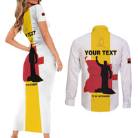 Personalized Angola National Heroes Day Couples Matching Short Sleeve Bodycon Dress and Long Sleeve Button Shirt Agostinho Neto With Map - Wonder Print Shop