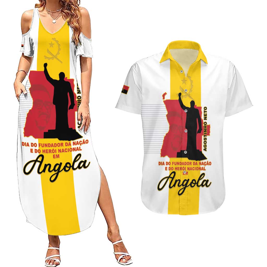 Personalized Angola National Heroes Day Couples Matching Summer Maxi Dress and Hawaiian Shirt Agostinho Neto With Map - Wonder Print Shop