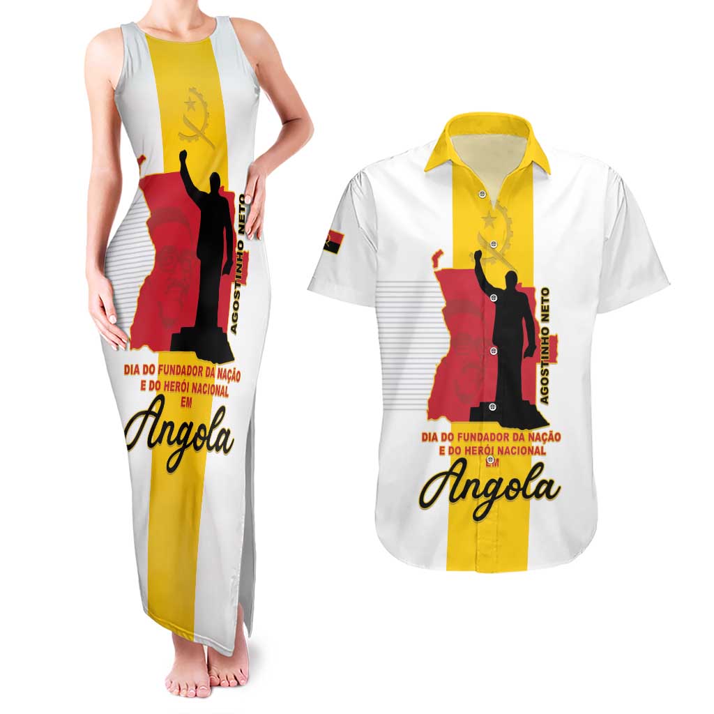 Personalized Angola National Heroes Day Couples Matching Tank Maxi Dress and Hawaiian Shirt Agostinho Neto With Map - Wonder Print Shop