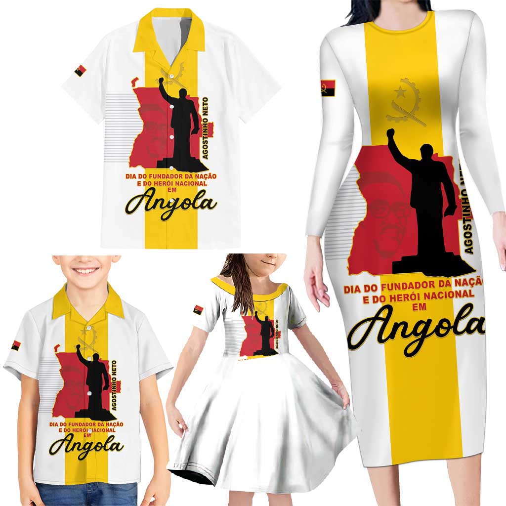 Personalized Angola National Heroes Day Family Matching Long Sleeve Bodycon Dress and Hawaiian Shirt Agostinho Neto With Map - Wonder Print Shop