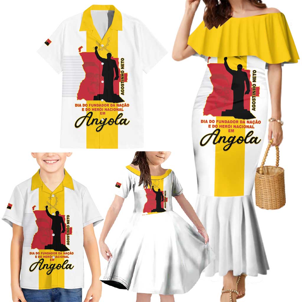 Personalized Angola National Heroes Day Family Matching Mermaid Dress and Hawaiian Shirt Agostinho Neto With Map - Wonder Print Shop