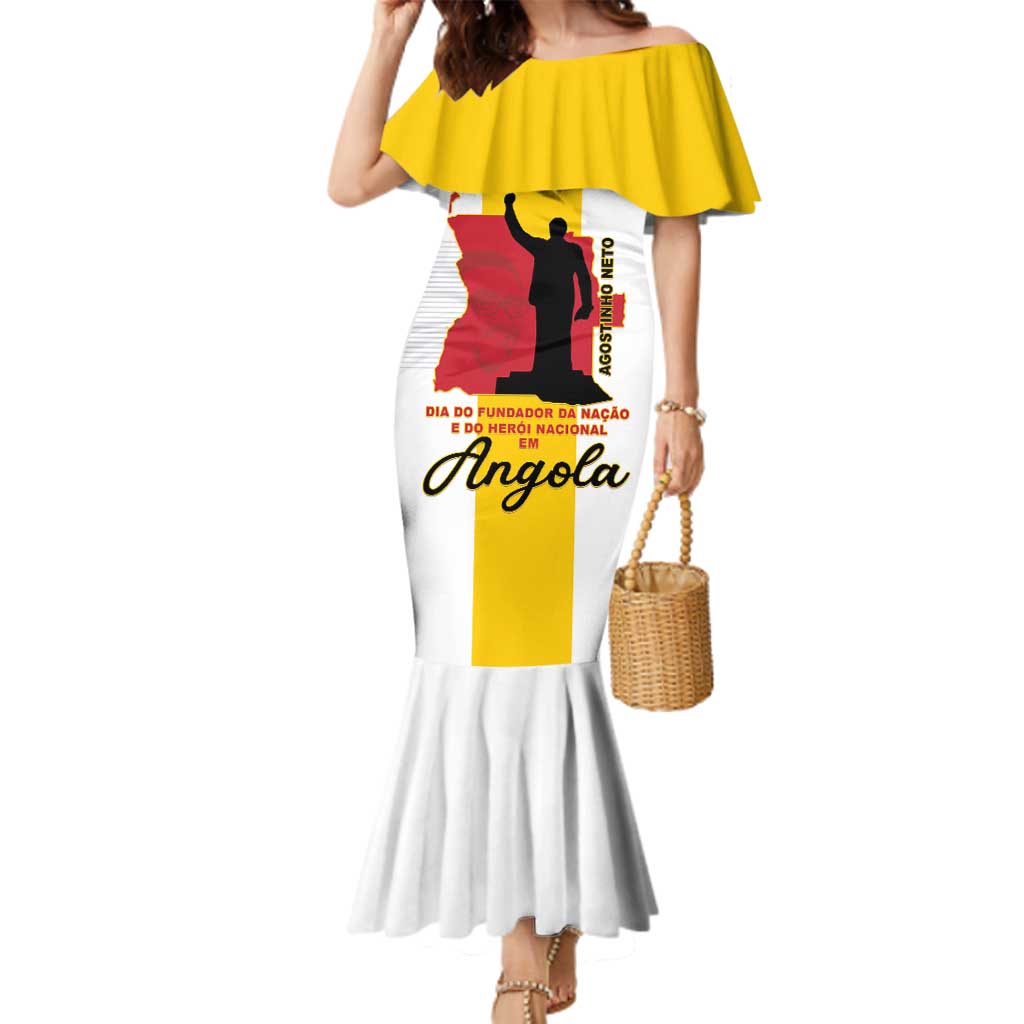 Personalized Angola National Heroes Day Family Matching Mermaid Dress and Hawaiian Shirt Agostinho Neto With Map - Wonder Print Shop