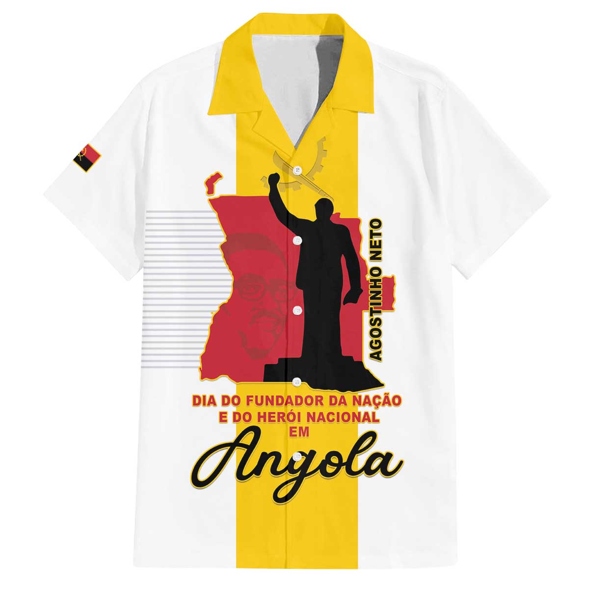 Personalized Angola National Heroes Day Family Matching Off The Shoulder Long Sleeve Dress and Hawaiian Shirt Agostinho Neto With Map - Wonder Print Shop