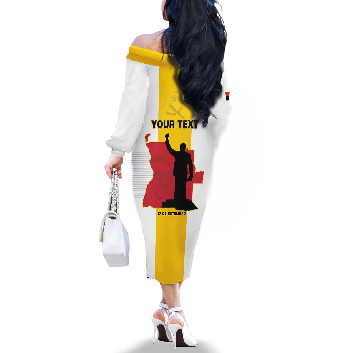 Personalized Angola National Heroes Day Family Matching Off The Shoulder Long Sleeve Dress and Hawaiian Shirt Agostinho Neto With Map - Wonder Print Shop