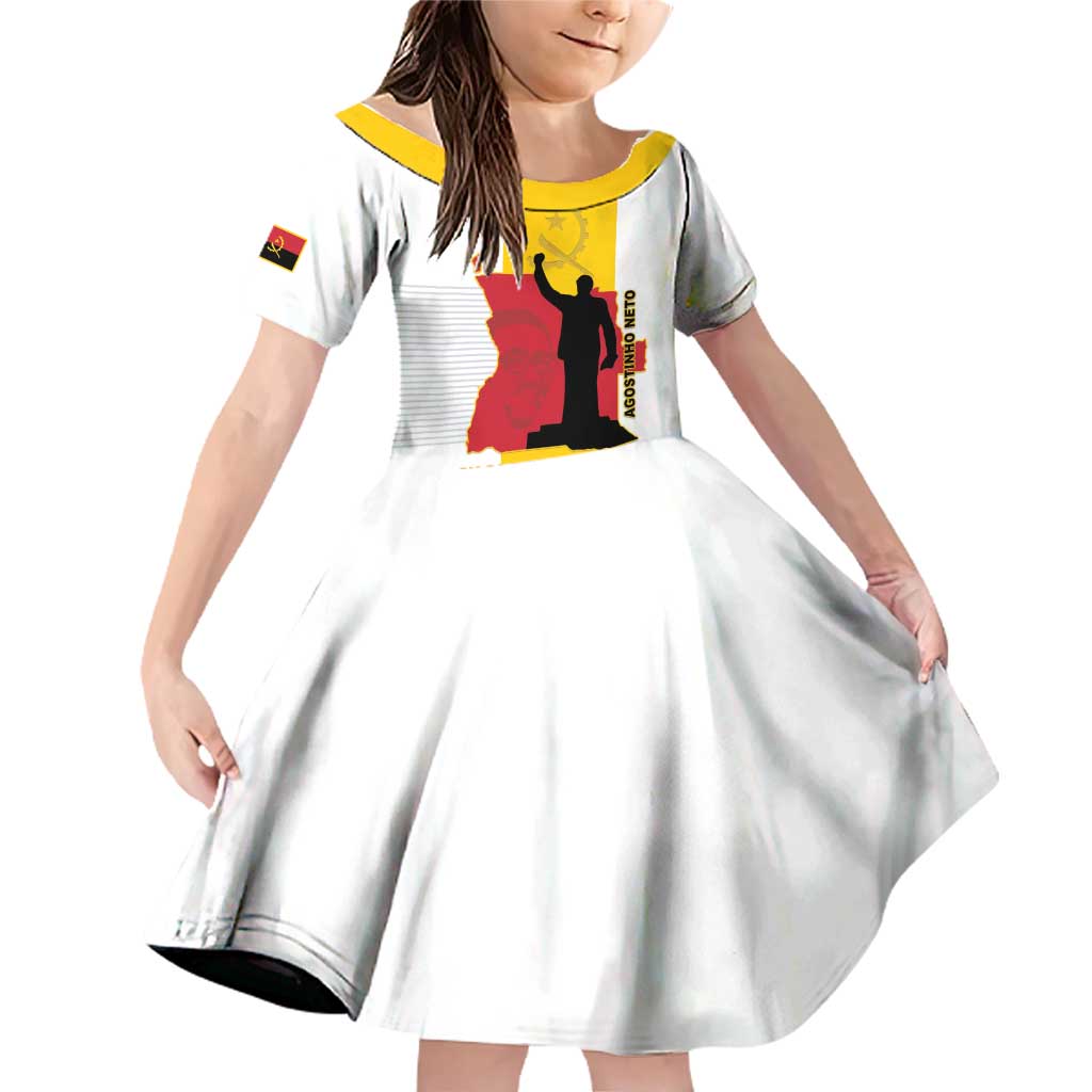 Personalized Angola National Heroes Day Family Matching Off Shoulder Short Dress and Hawaiian Shirt Agostinho Neto With Map - Wonder Print Shop