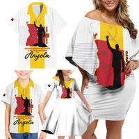 Personalized Angola National Heroes Day Family Matching Off Shoulder Short Dress and Hawaiian Shirt Agostinho Neto With Map - Wonder Print Shop