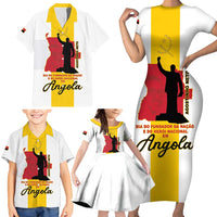 Personalized Angola National Heroes Day Family Matching Short Sleeve Bodycon Dress and Hawaiian Shirt Agostinho Neto With Map - Wonder Print Shop