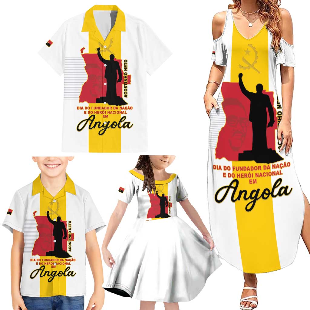 Personalized Angola National Heroes Day Family Matching Summer Maxi Dress and Hawaiian Shirt Agostinho Neto With Map - Wonder Print Shop