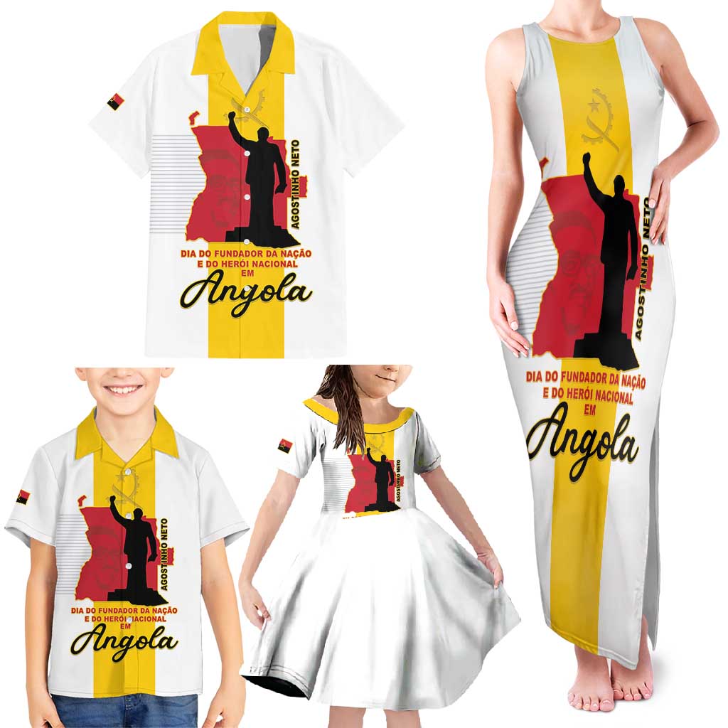 Personalized Angola National Heroes Day Family Matching Tank Maxi Dress and Hawaiian Shirt Agostinho Neto With Map - Wonder Print Shop
