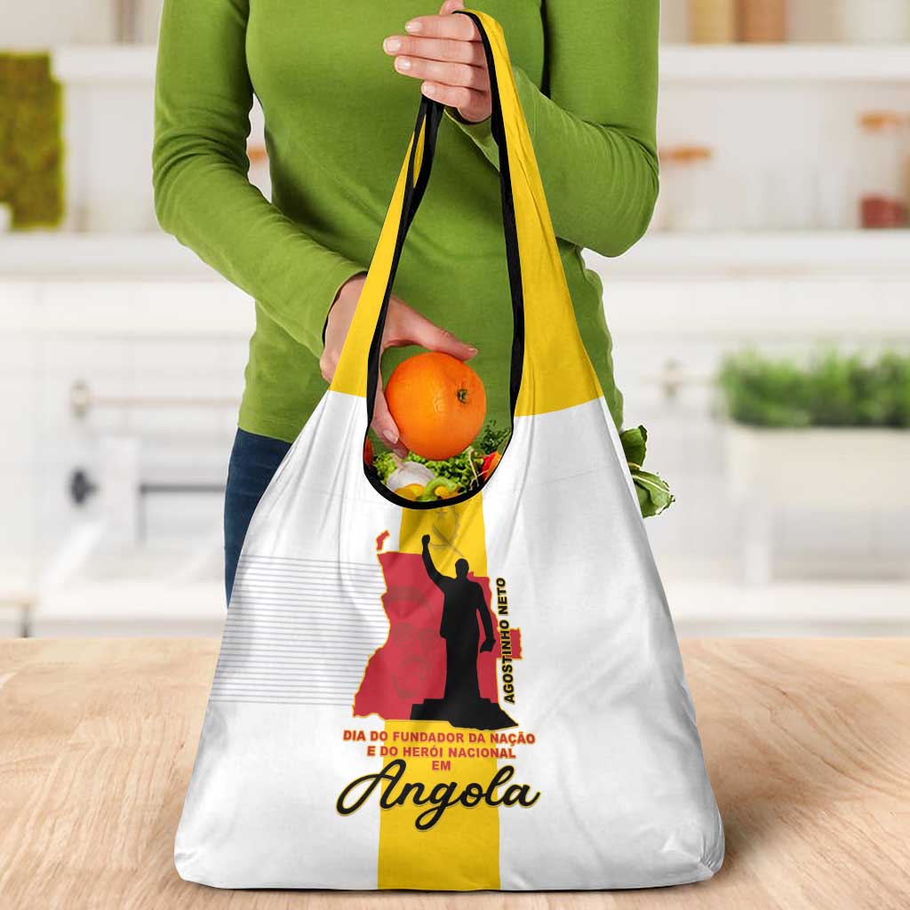 Angola National Heroes Day Grocery Bag Agostinho Neto With Map - Wonder Print Shop