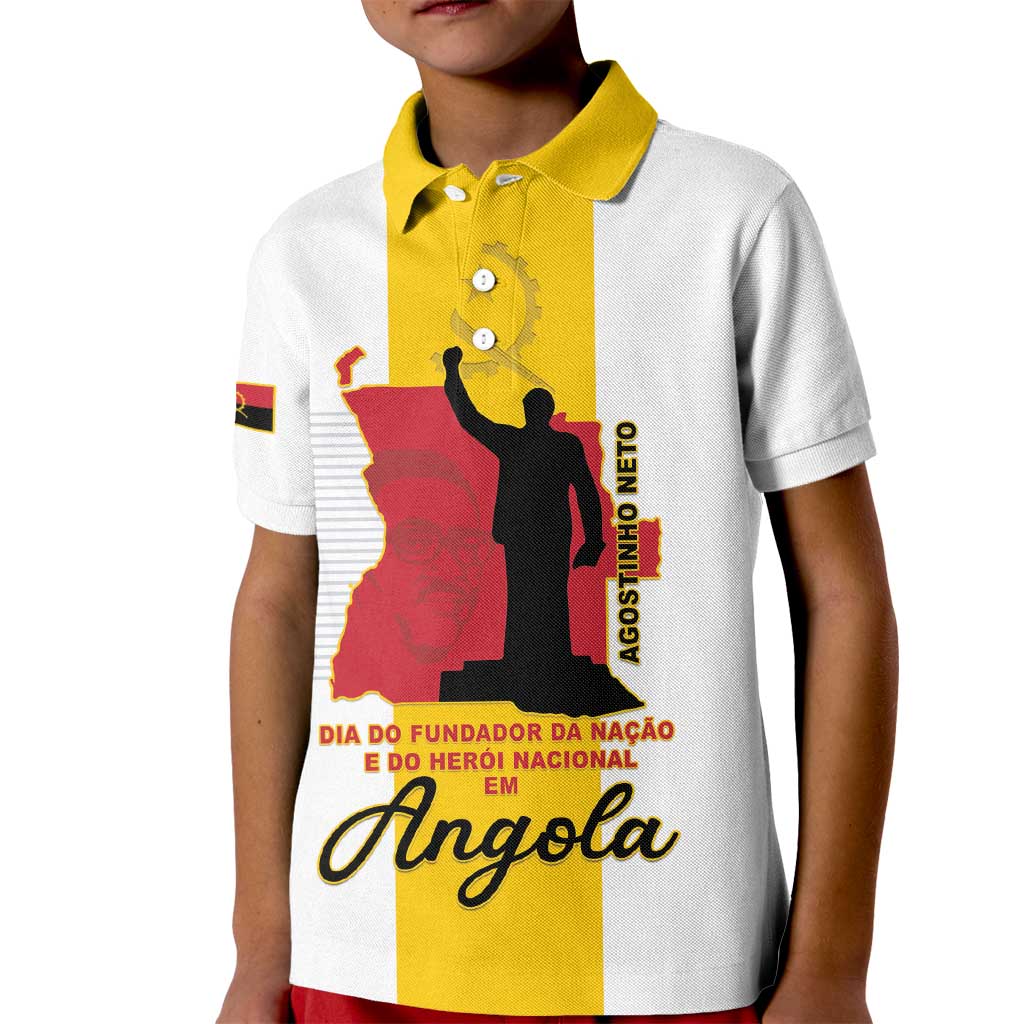 Personalized Angola National Heroes Day Kid Polo Shirt Agostinho Neto With Map - Wonder Print Shop