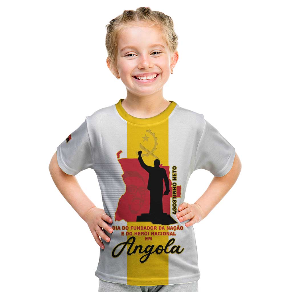 Personalized Angola National Heroes Day Kid T Shirt Agostinho Neto With Map - Wonder Print Shop
