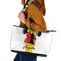 Angola National Heroes Day Leather Tote Bag Agostinho Neto With Map - Wonder Print Shop