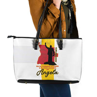 Angola National Heroes Day Leather Tote Bag Agostinho Neto With Map - Wonder Print Shop