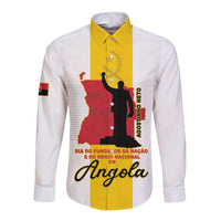 Personalized Angola National Heroes Day Long Sleeve Button Shirt Agostinho Neto With Map - Wonder Print Shop