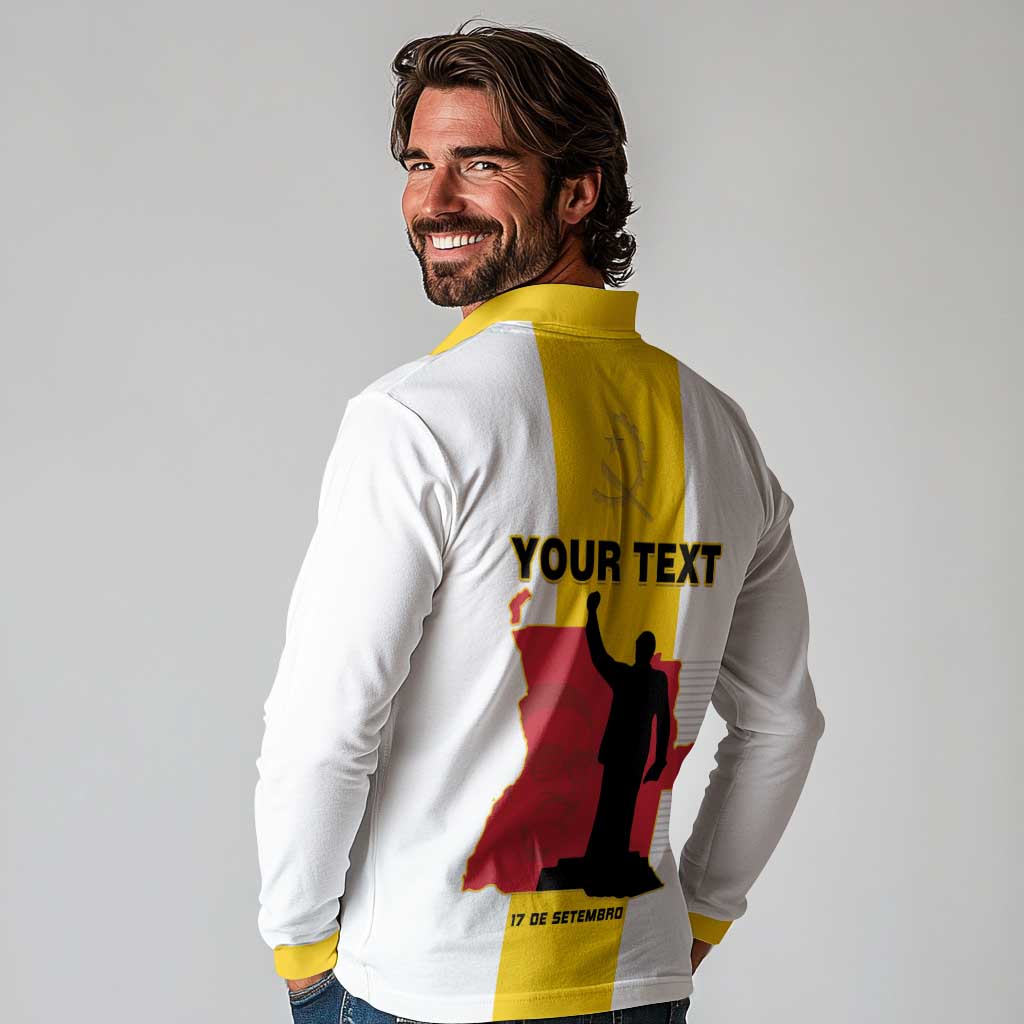 Personalized Angola National Heroes Day Long Sleeve Polo Shirt Agostinho Neto With Map - Wonder Print Shop