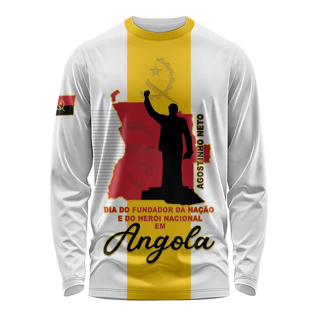Personalized Angola National Heroes Day Long Sleeve Shirt Agostinho Neto With Map - Wonder Print Shop
