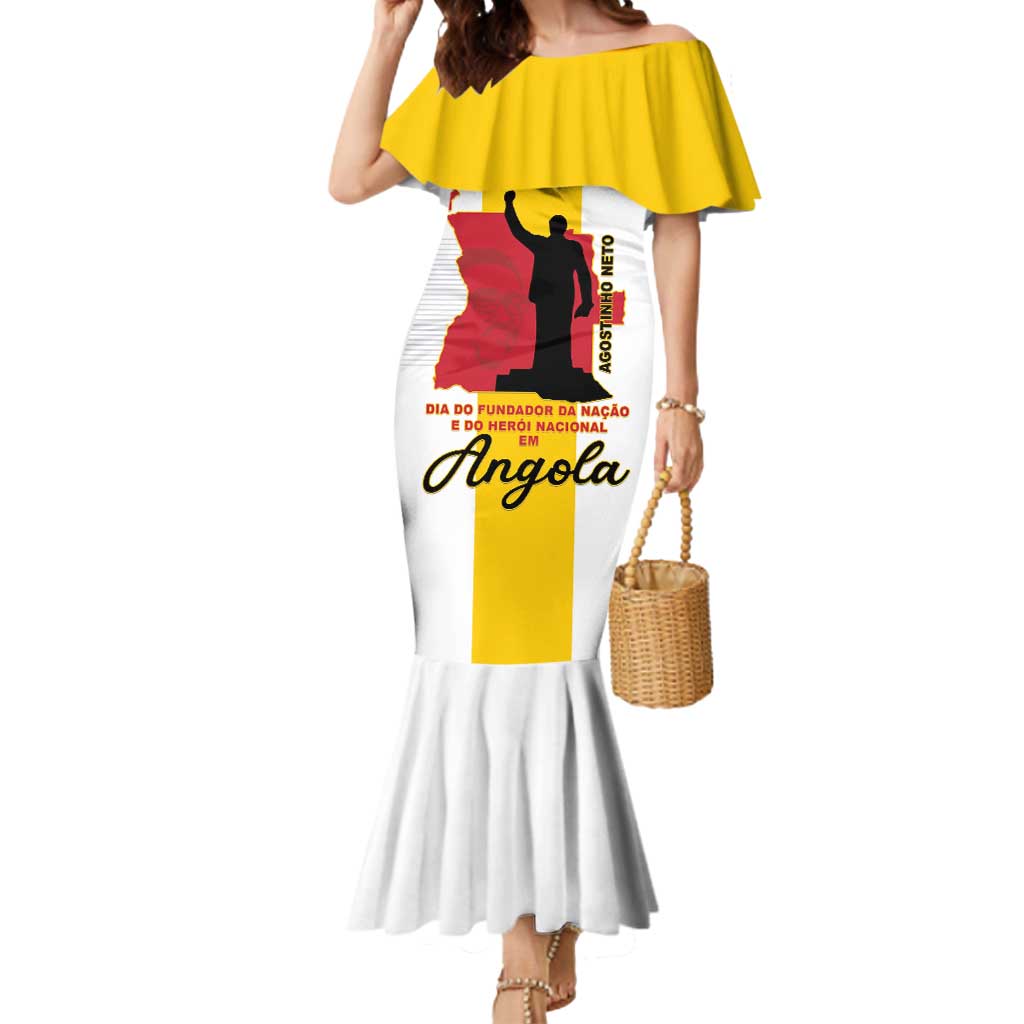 Personalized Angola National Heroes Day Mermaid Dress Agostinho Neto With Map - Wonder Print Shop