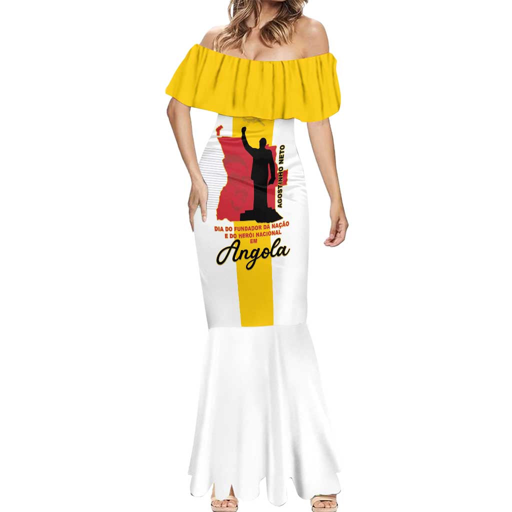 Personalized Angola National Heroes Day Mermaid Dress Agostinho Neto With Map - Wonder Print Shop