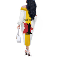 Personalized Angola National Heroes Day Off The Shoulder Long Sleeve Dress Agostinho Neto With Map - Wonder Print Shop