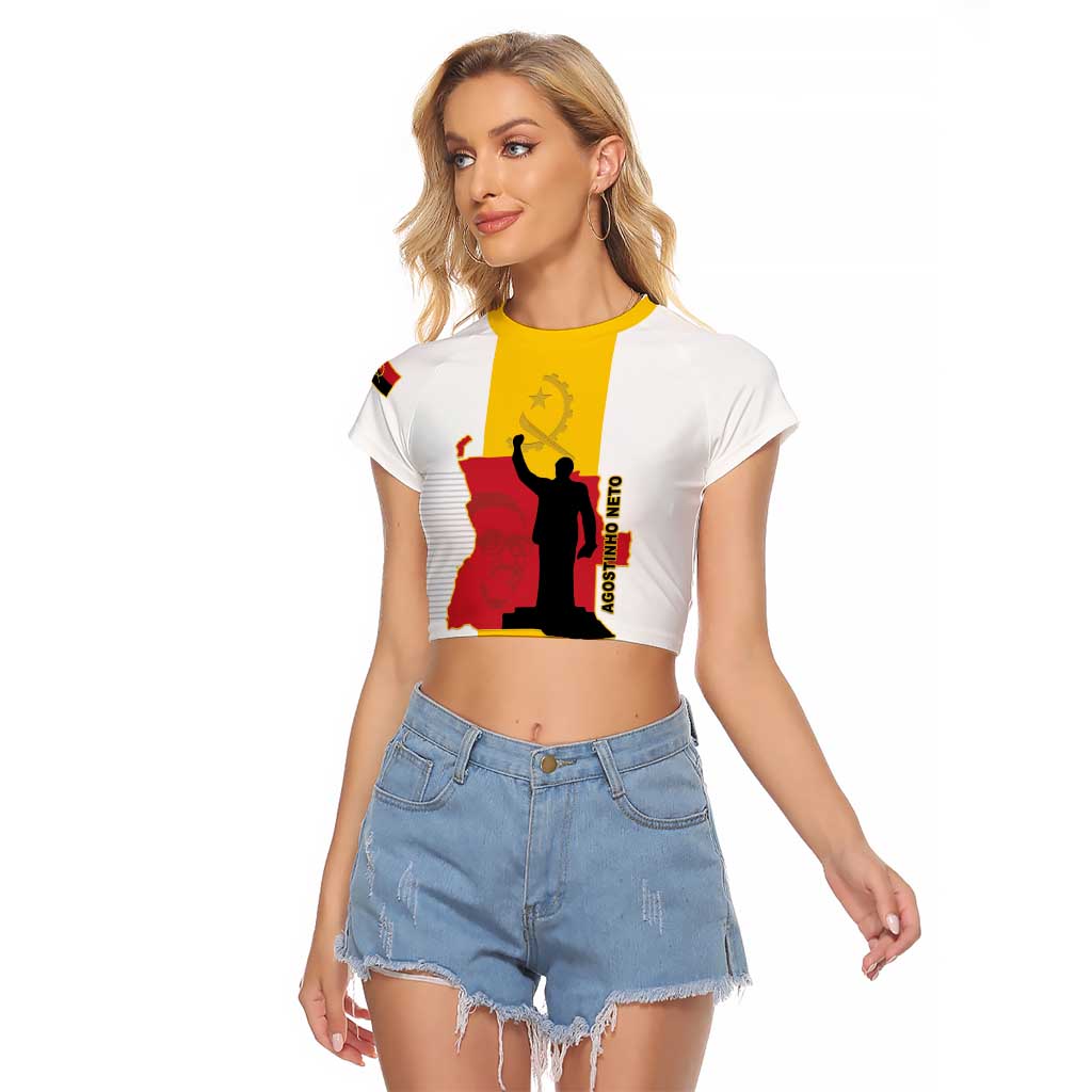 Personalized Angola National Heroes Day Raglan Cropped T Shirt Agostinho Neto With Map - Wonder Print Shop