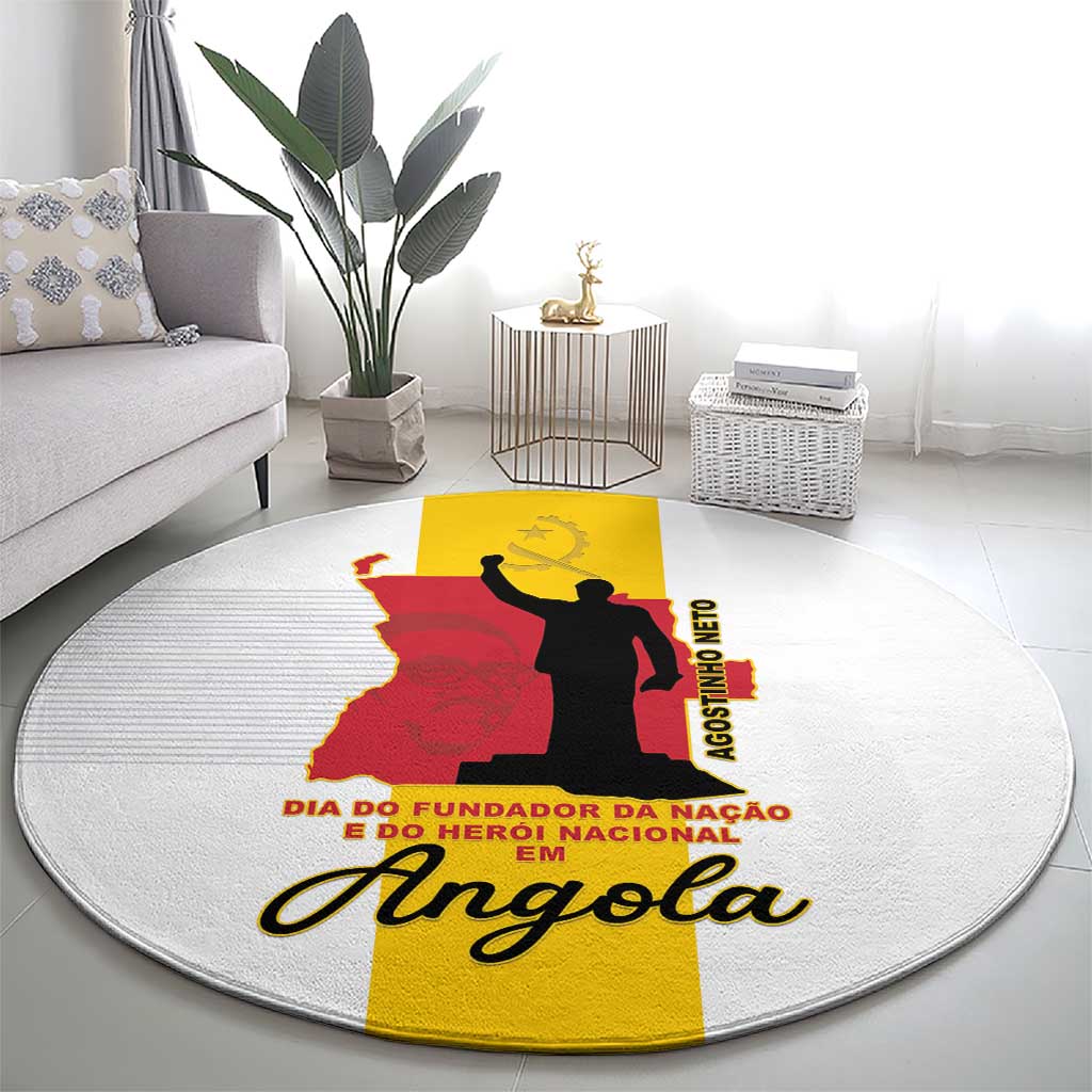 Angola National Heroes Day Round Carpet Agostinho Neto With Map - Wonder Print Shop