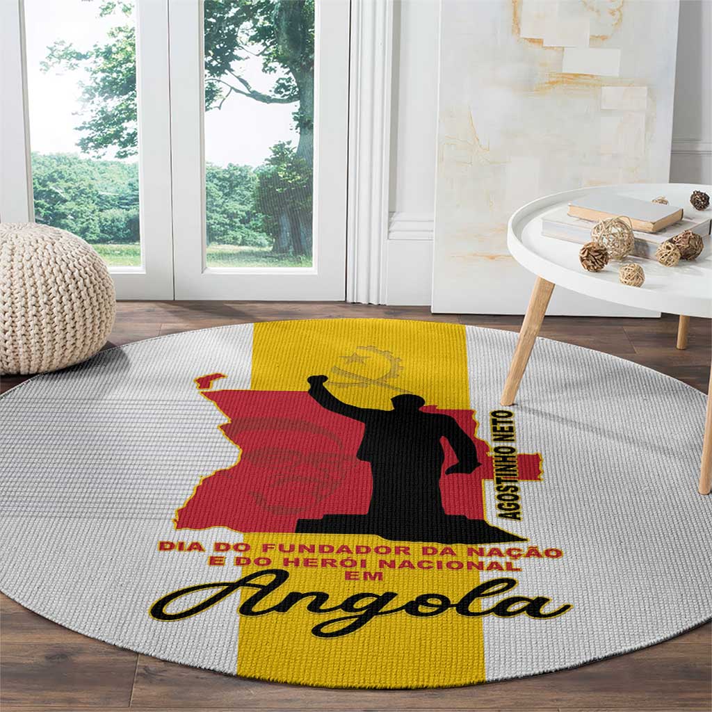 Angola National Heroes Day Round Carpet Agostinho Neto With Map - Wonder Print Shop