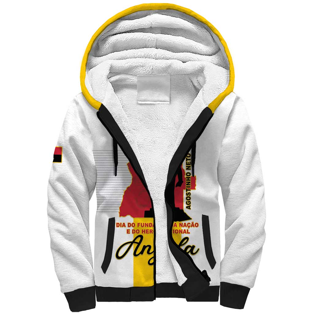 Personalized Angola National Heroes Day Sherpa Hoodie Agostinho Neto With Map - Wonder Print Shop