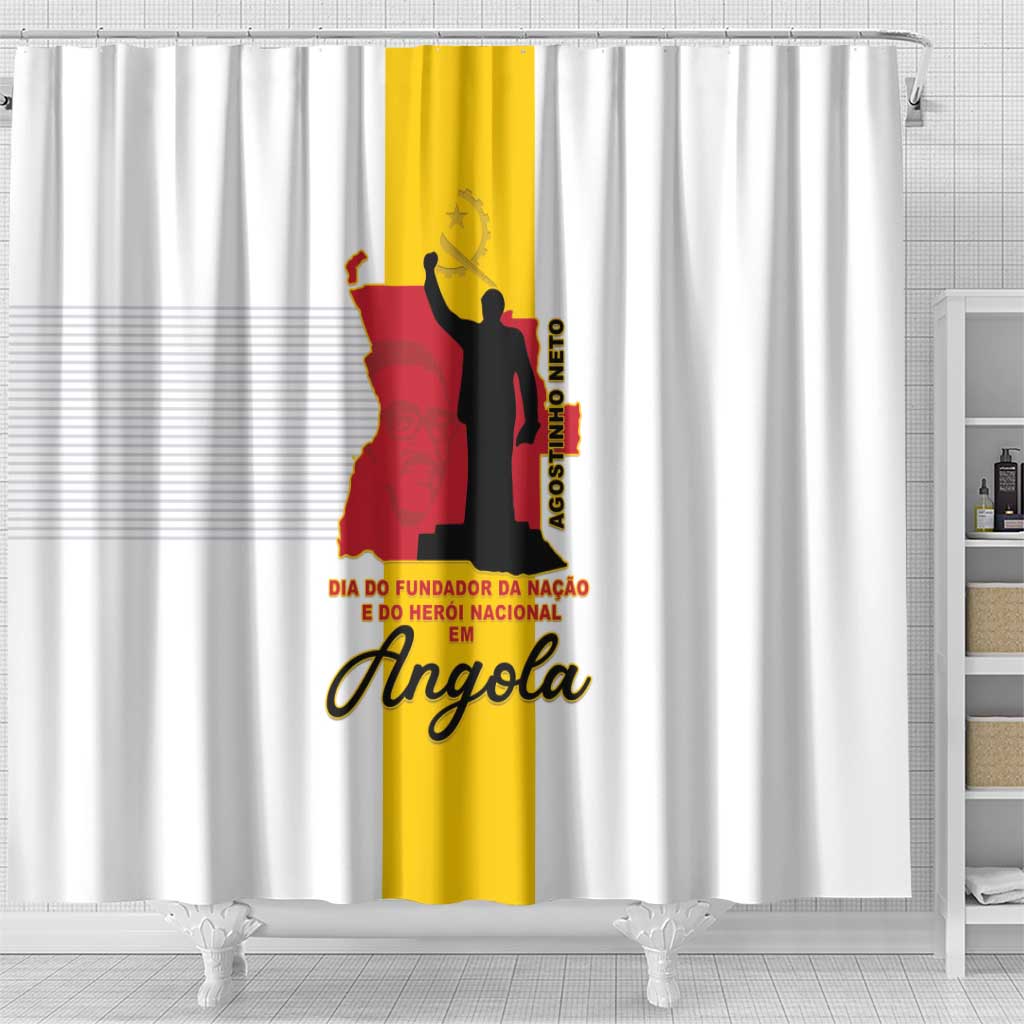 Angola National Heroes Day Shower Curtain Agostinho Neto With Map - Wonder Print Shop