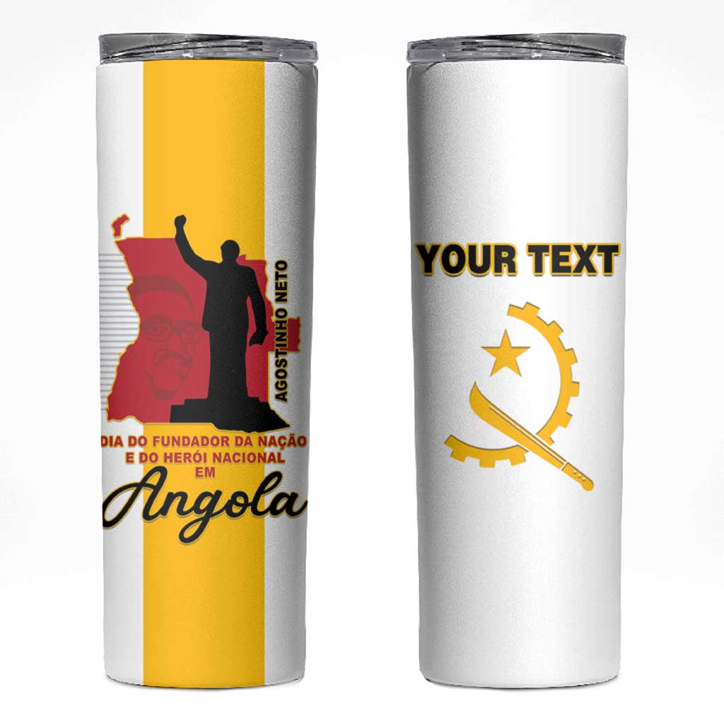 Personalized Angola National Heroes Day Skinny Tumbler Agostinho Neto With Map - Wonder Print Shop
