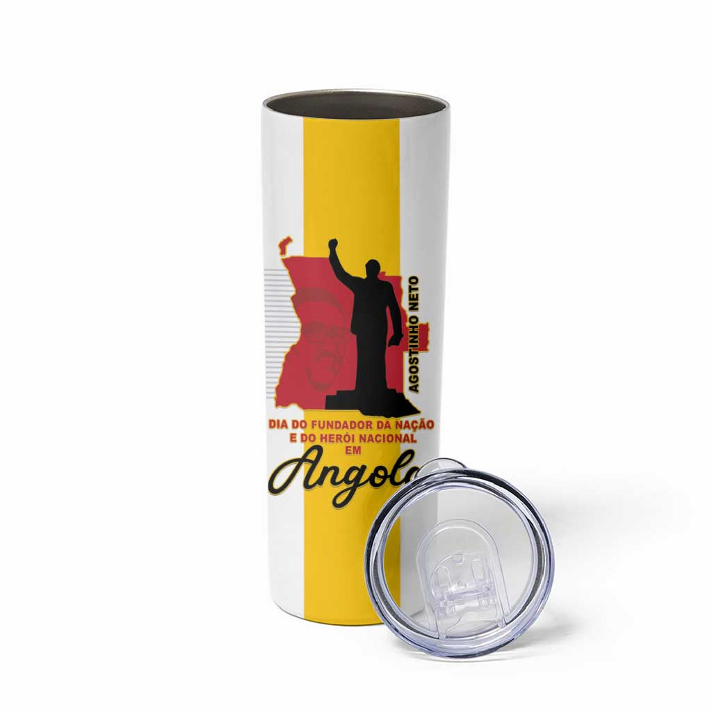 Personalized Angola National Heroes Day Skinny Tumbler Agostinho Neto With Map - Wonder Print Shop