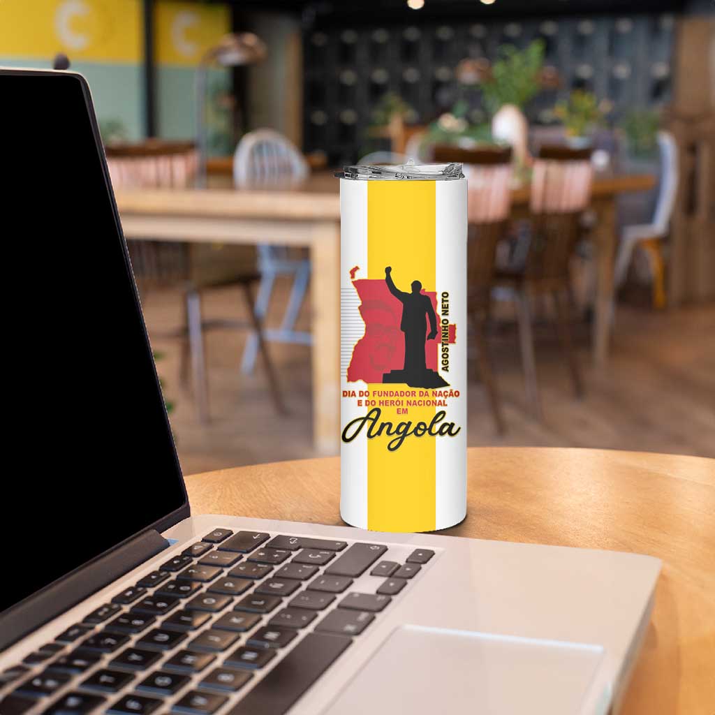 Personalized Angola National Heroes Day Skinny Tumbler Agostinho Neto With Map - Wonder Print Shop