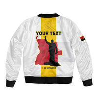 Personalized Angola National Heroes Day Sleeve Zip Bomber Jacket Agostinho Neto With Map - Wonder Print Shop