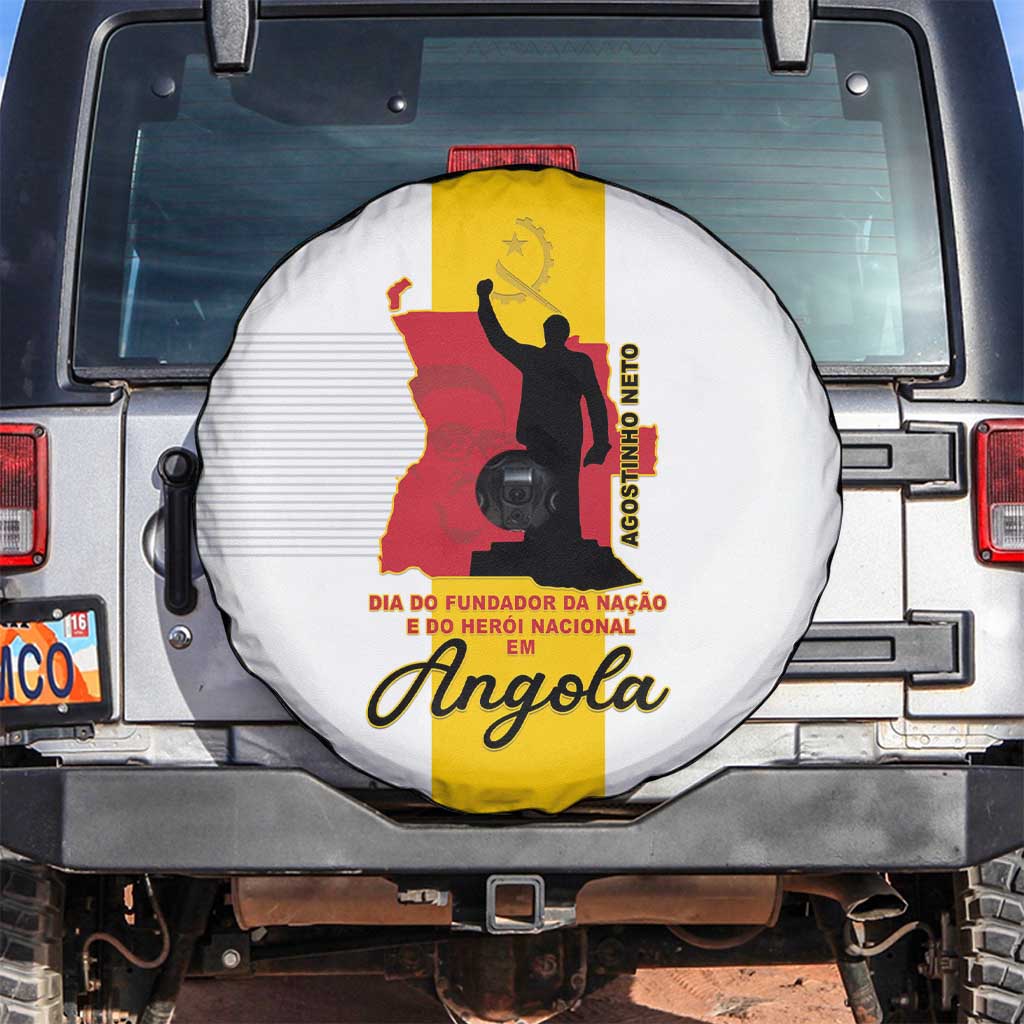 Angola National Heroes Day Spare Tire Cover Agostinho Neto With Map - Wonder Print Shop